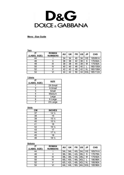 dolce gabbana размеры одежды|Dolce & Gabbana Size Chart: A Comprehensive Size Chart for a .